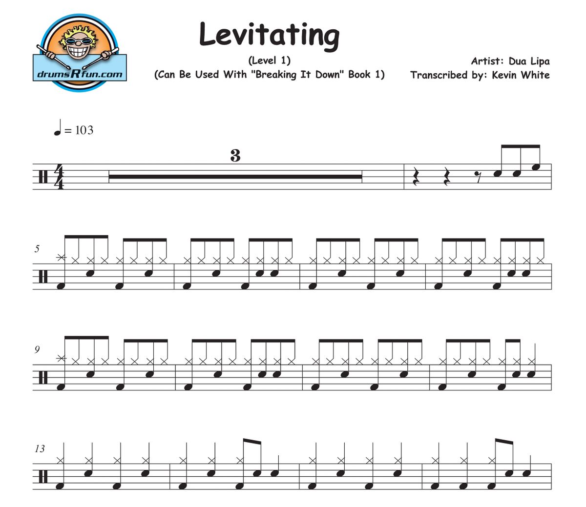 Dua Lipa, Levitating Drum Transcription Level 1